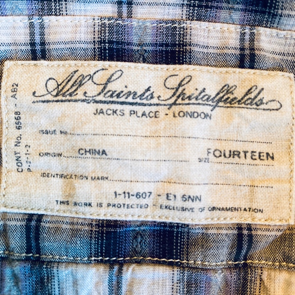 ALLSAINTS Spitalfields London Plaid shirt